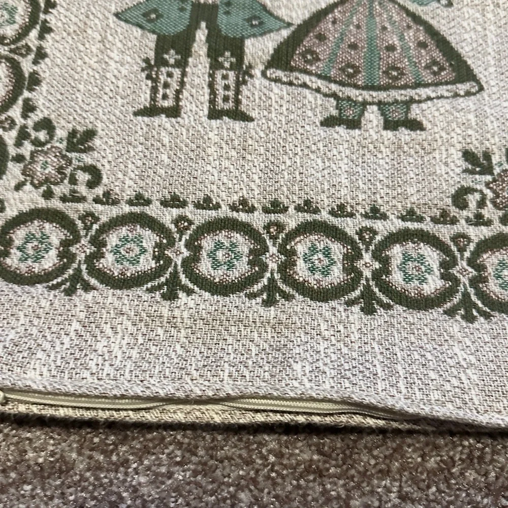 Vintage Austrian Folk Woven Square Pillow Case Boy Girl Beige Green Oktoberfest